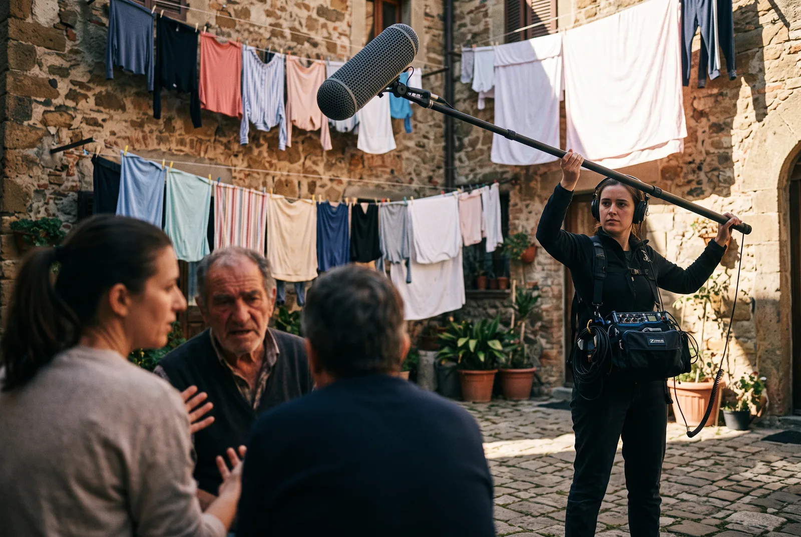 Boom operator on location