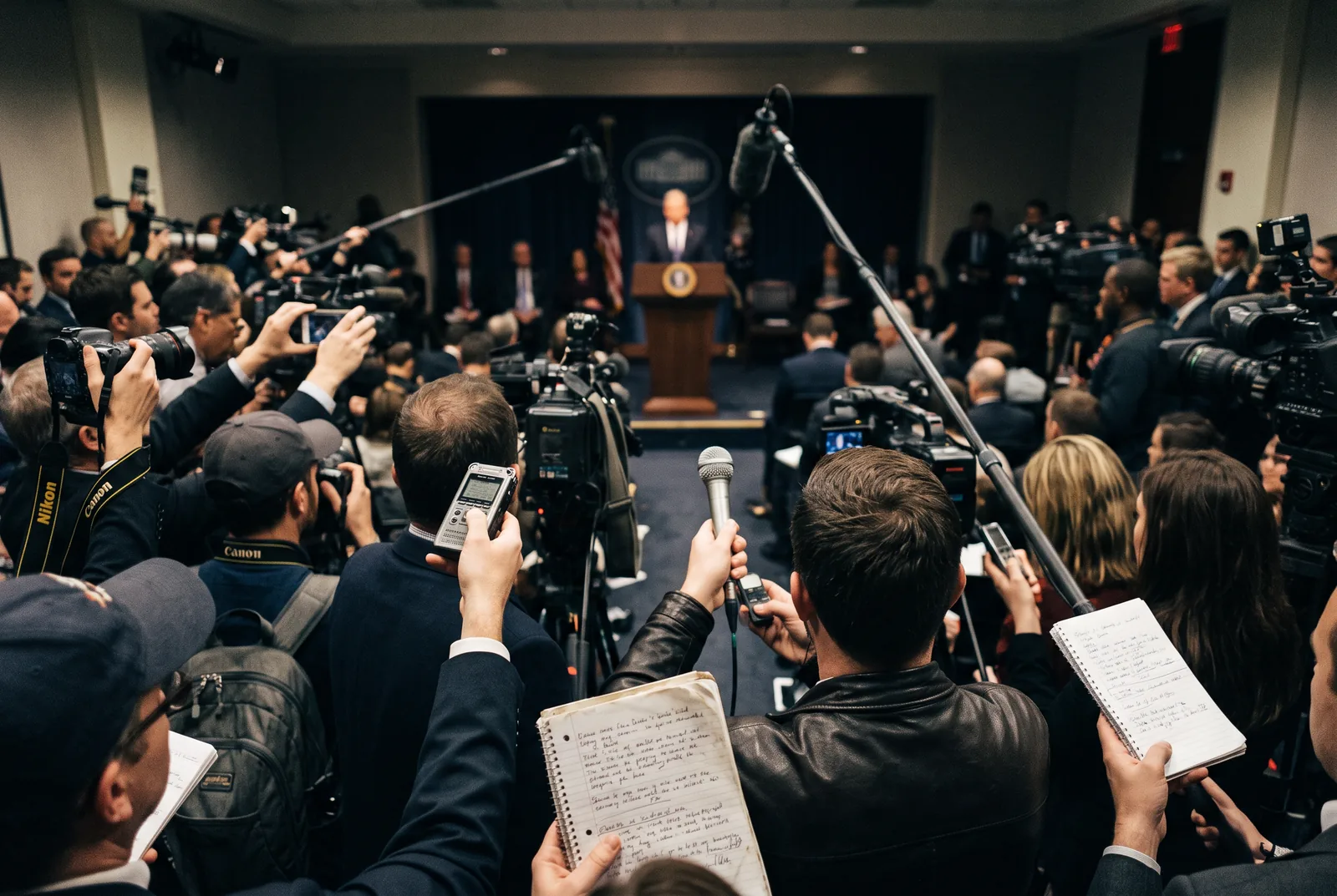 Press pool at a briefing